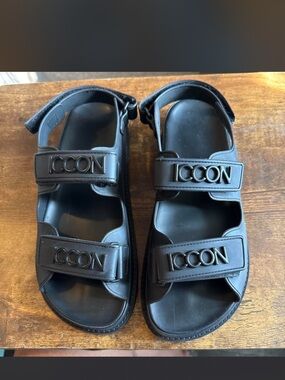 ICON Black Double-Strap Logo Sandals